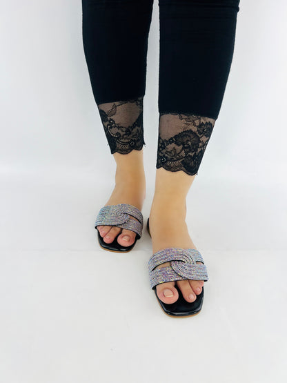 Spunkz Crystal Embellished Diamanté Knotted Straps Slides