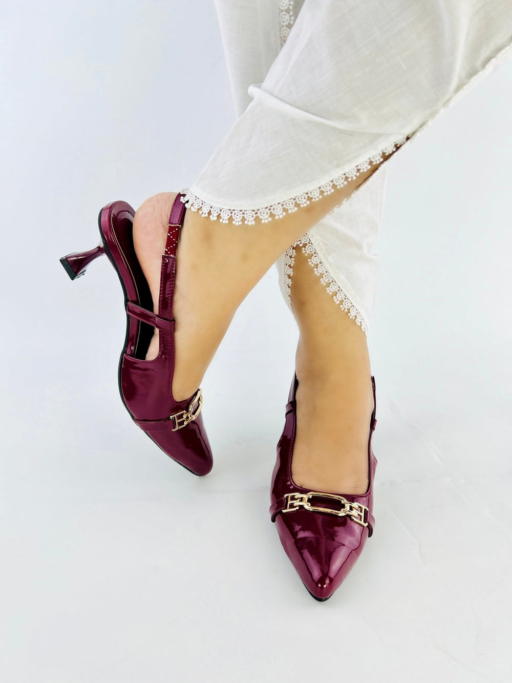 Burgundy Patent Heels - Spunkz