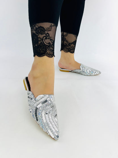 Spunkz Silver Sequins Mules for Weddings and Parties