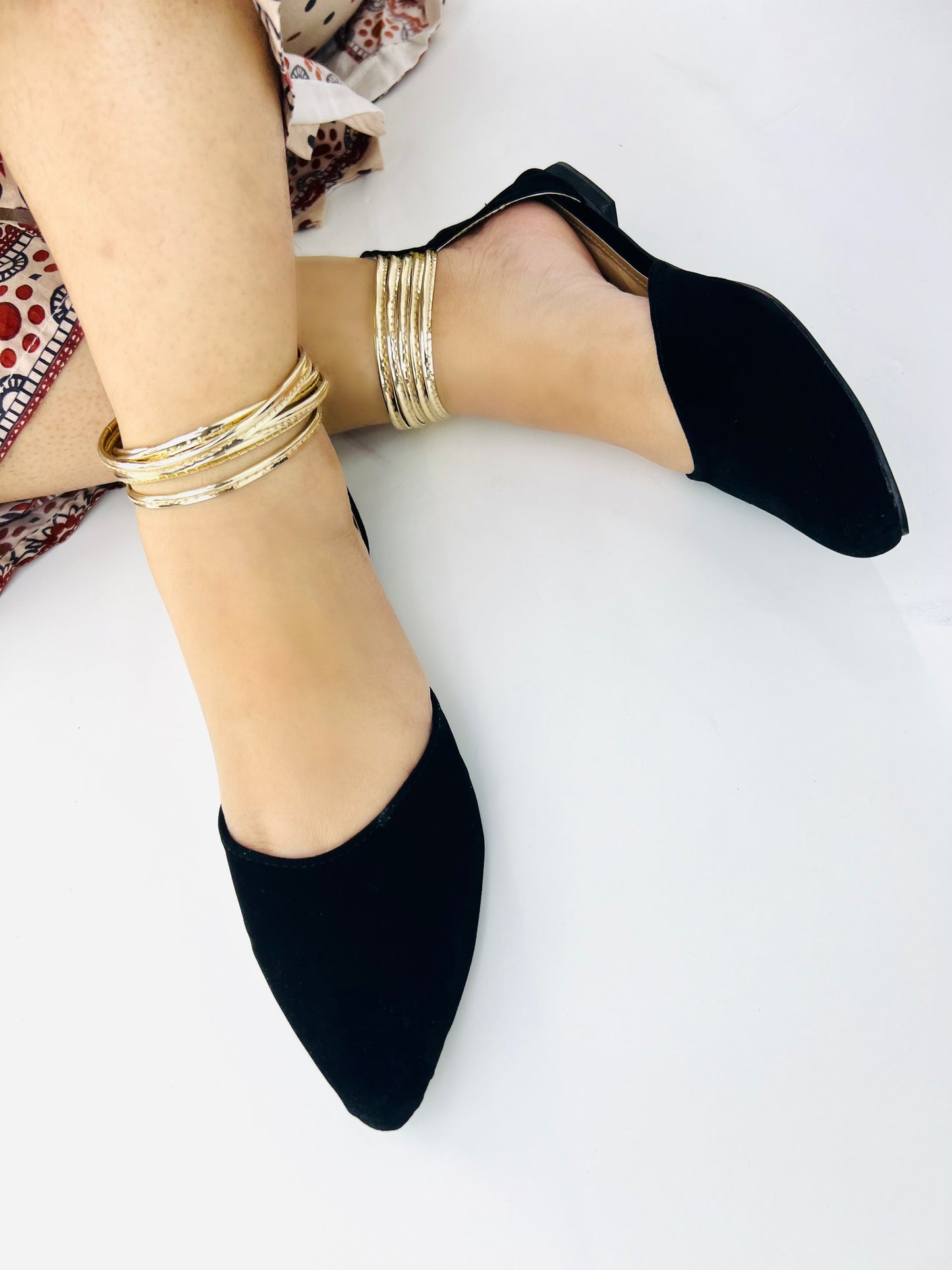 Layla Black Suede Hello Lover Flat Ankle Wrap Sandals