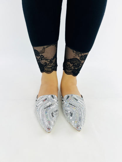 Spunkz Silver Sequins Mules for Weddings and Parties