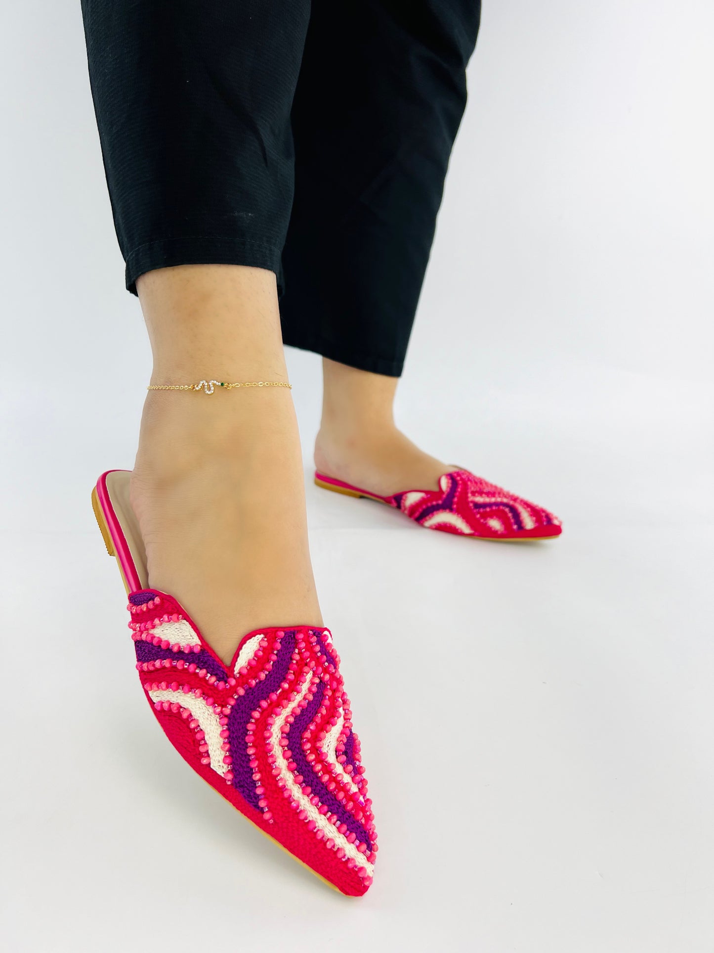 Spunkz Bridal Pink Hand Embroidery Mules