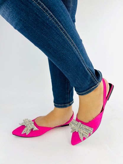 Spunkz Pink Rhinestone Bowknot Velvet Flat Mules