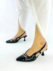 Black Patent Slingback Heels - Spunkz