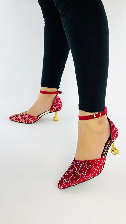 Spunkz Maroon Velvet Ankle Strap Wedding Heels