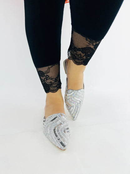 Spunkz Silver Sequins Mules for Weddings and Parties