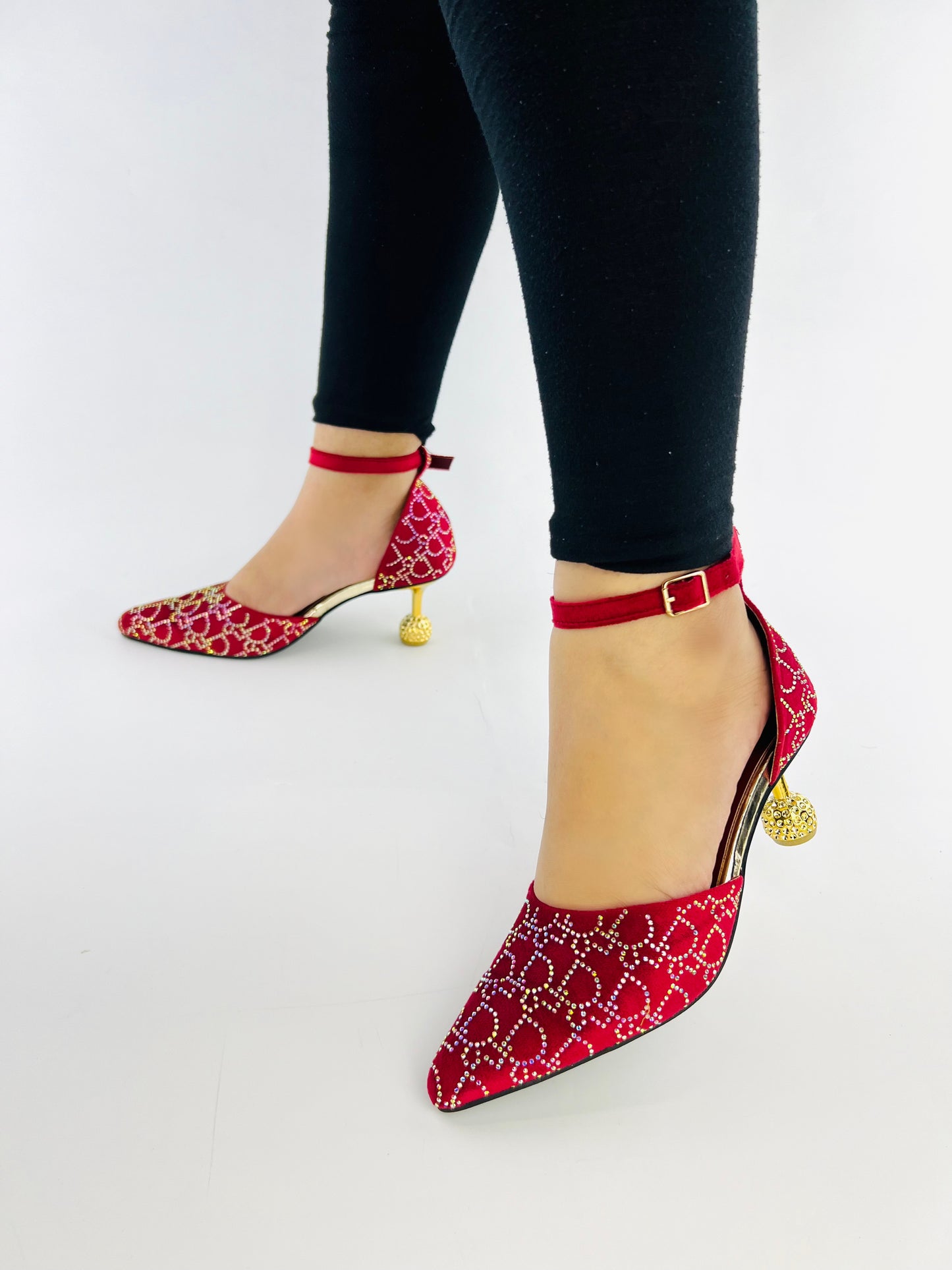 Spunkz Maroon Velvet Ankle Strap Wedding Heels