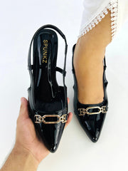 Black Patent Slingback Heels - Spunkz