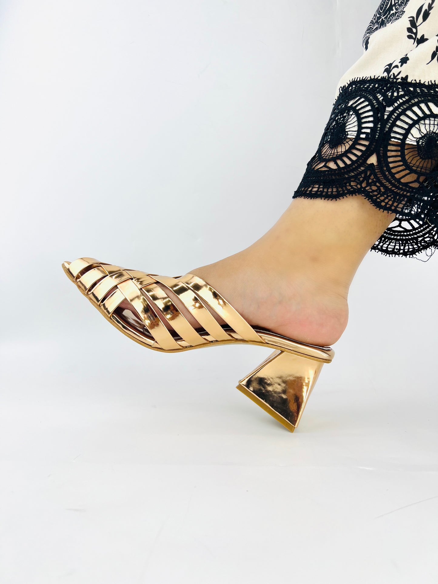 Spunkz Alfie Rose Gold Signature Slip-Ons Heeled Sandals for Ladies