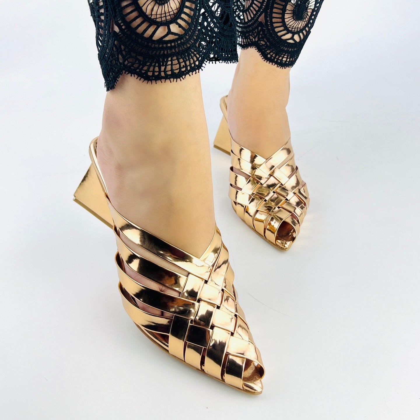 Spunkz Alfie Rose Gold Signature Slip-Ons Heeled Sandals for Ladies