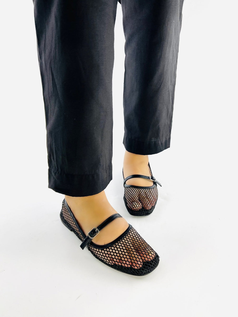 Fishnet Flats Black Ballet Pumps - Spunkz