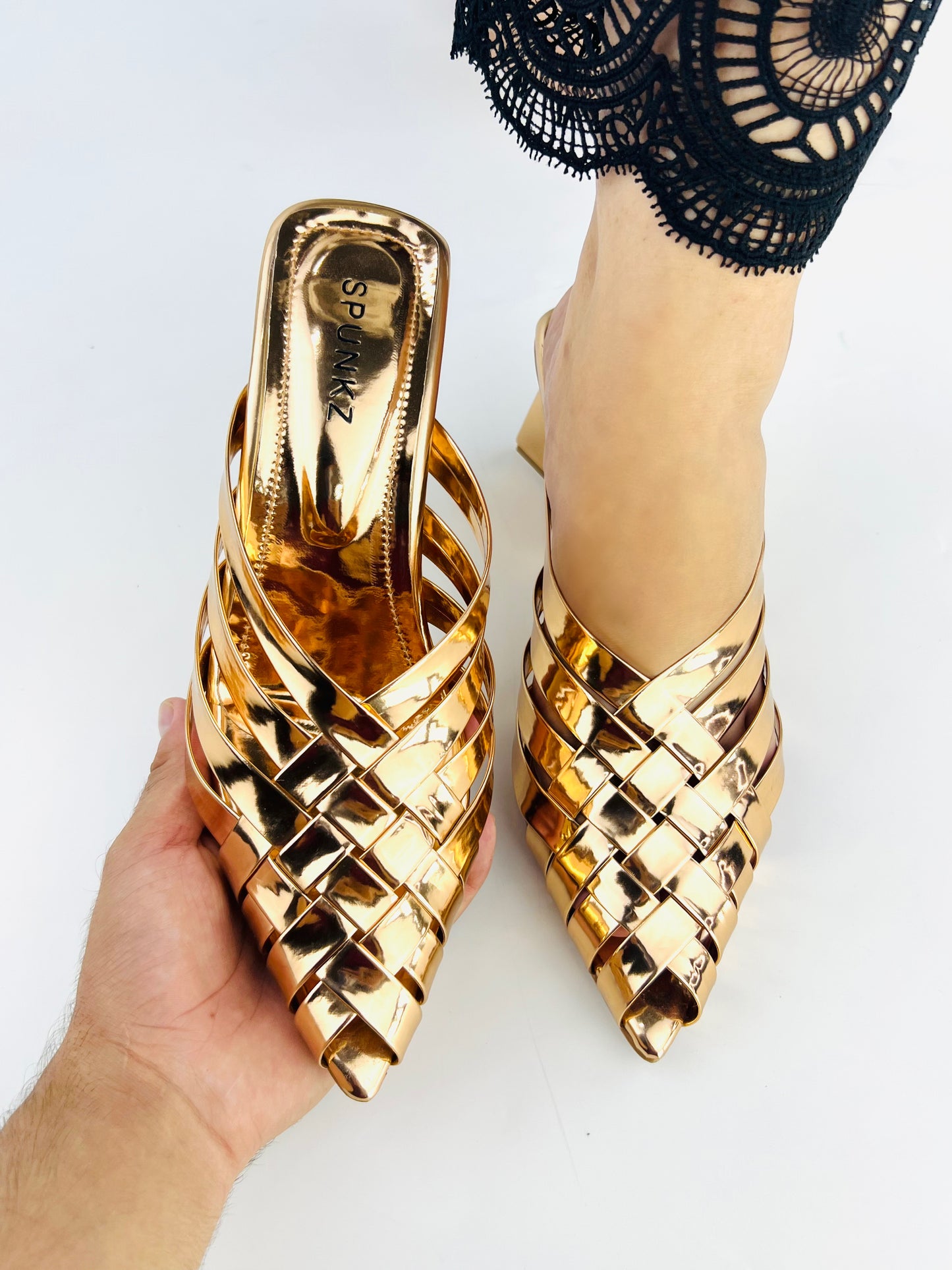 Spunkz Alfie Rose Gold Signature Slip-Ons Heeled Sandals for Ladies