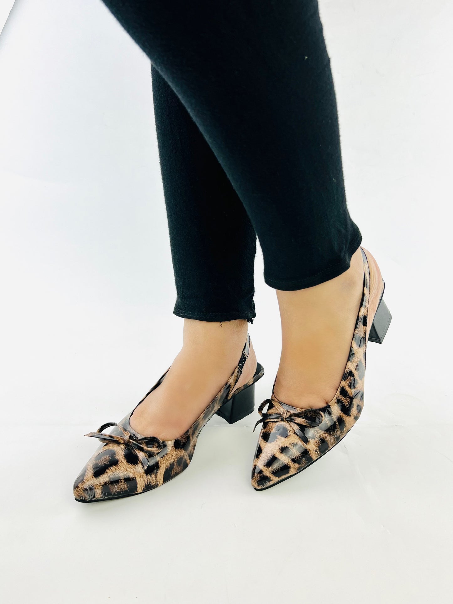 Leopard Print Slingback Heel Sandals