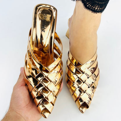 Spunkz Alfie Rose Gold Signature Slip-Ons Heeled Sandals for Ladies