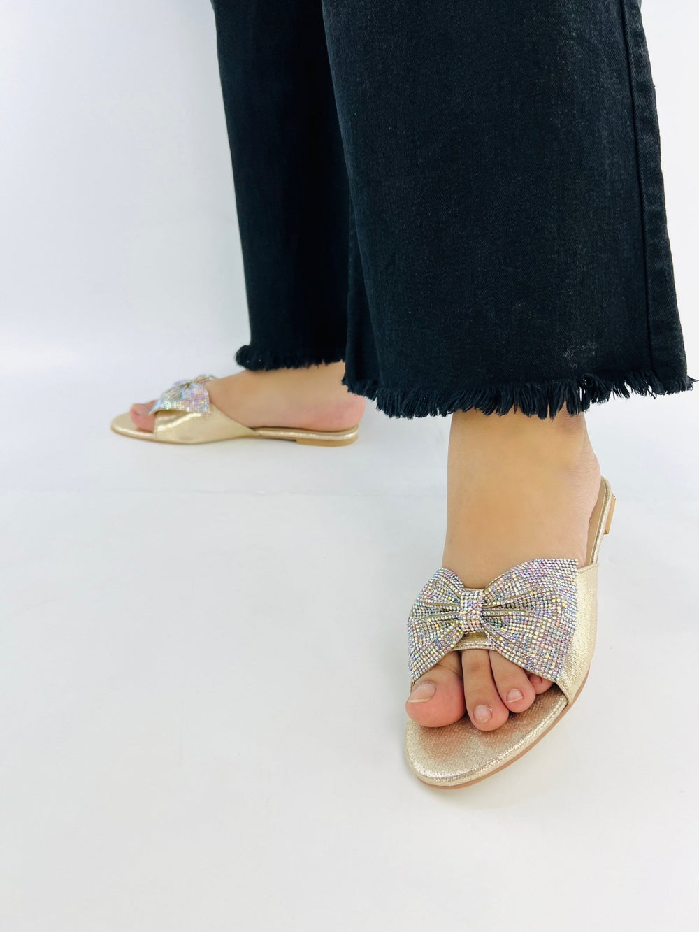 Shimmery Bow Flat Sandals (11022) - Spunkz