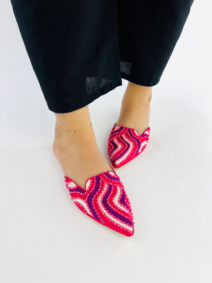 Spunkz Bridal Pink Hand Embroidery Mules