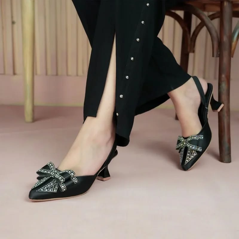Bowknot Kitten Heels (Black) - Spunkz
