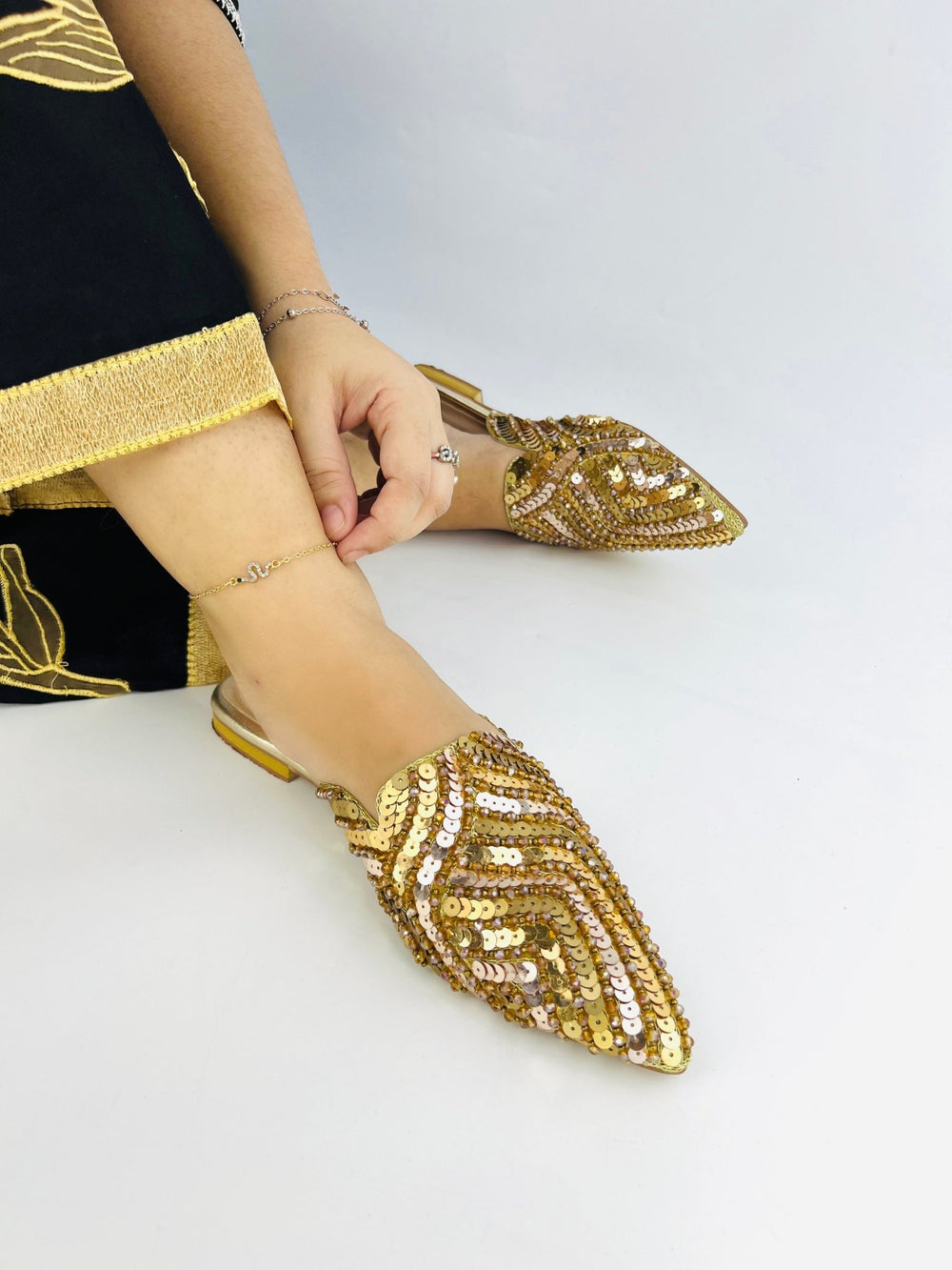 Gold Sequins Mules (11062) - Spunkz