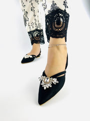 Velvet Black Flat Slingback Mules (11017) - Spunkz