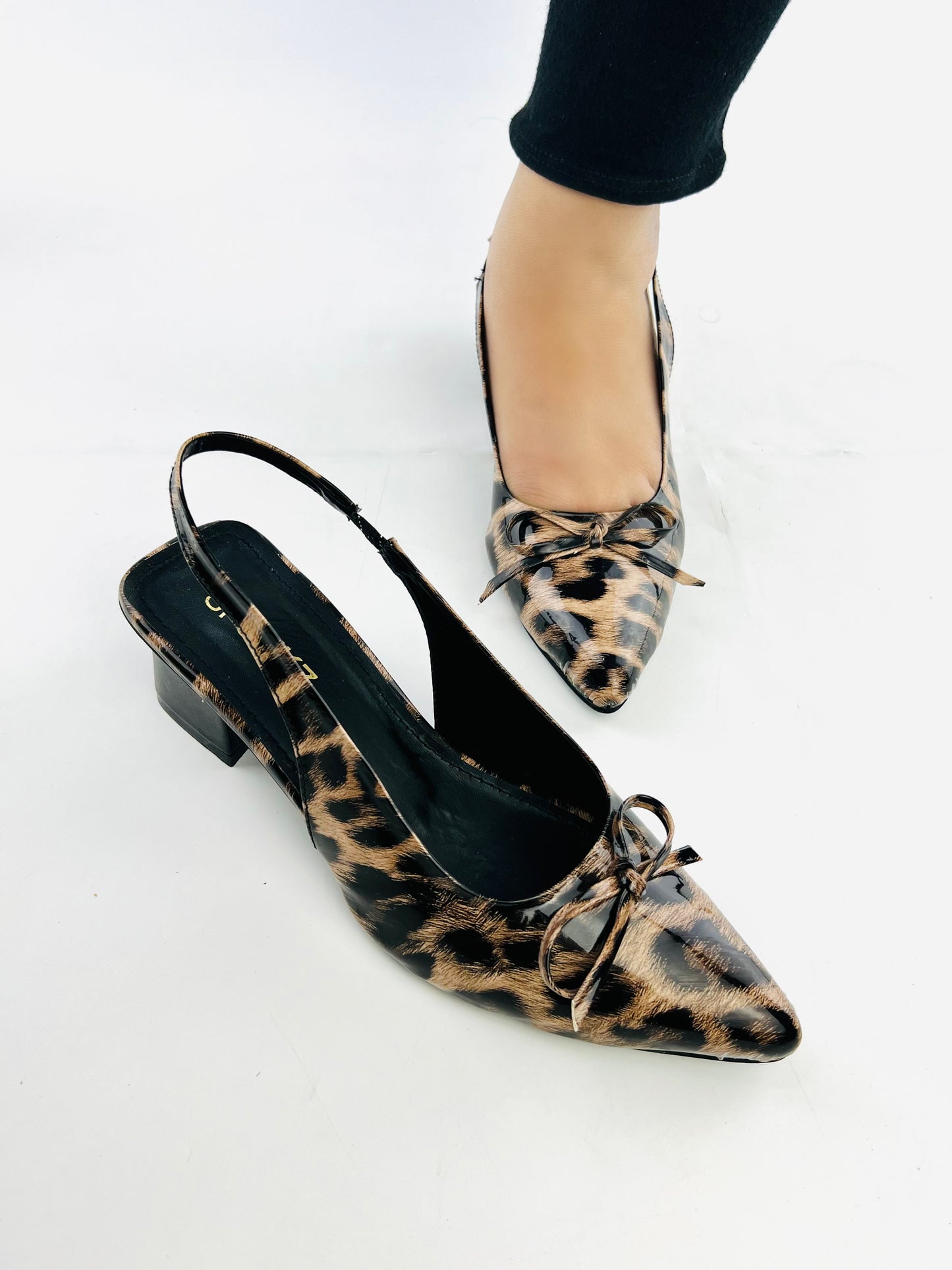 Leopard Print Slingback Heel Sandals