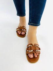 Chain Link Brown Flat Sandals (11080) - Spunkz