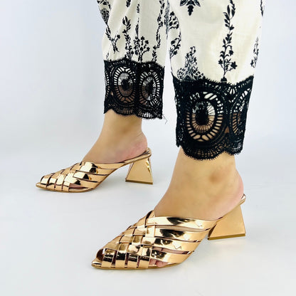 Spunkz Alfie Rose Gold Signature Slip-Ons Heeled Sandals for Ladies