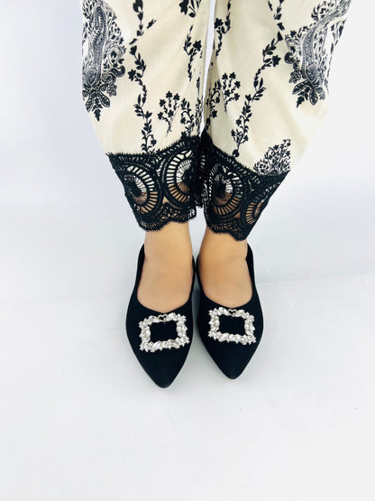 Myla Black Rhinestone Decor Point Toe Flat Shoes