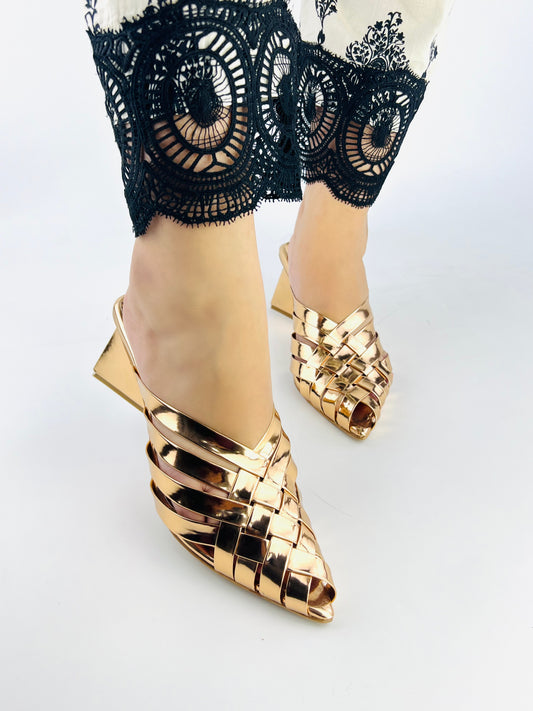 Spunkz Alfie Rose Gold Signature Slip-Ons Heeled Sandals for Ladies