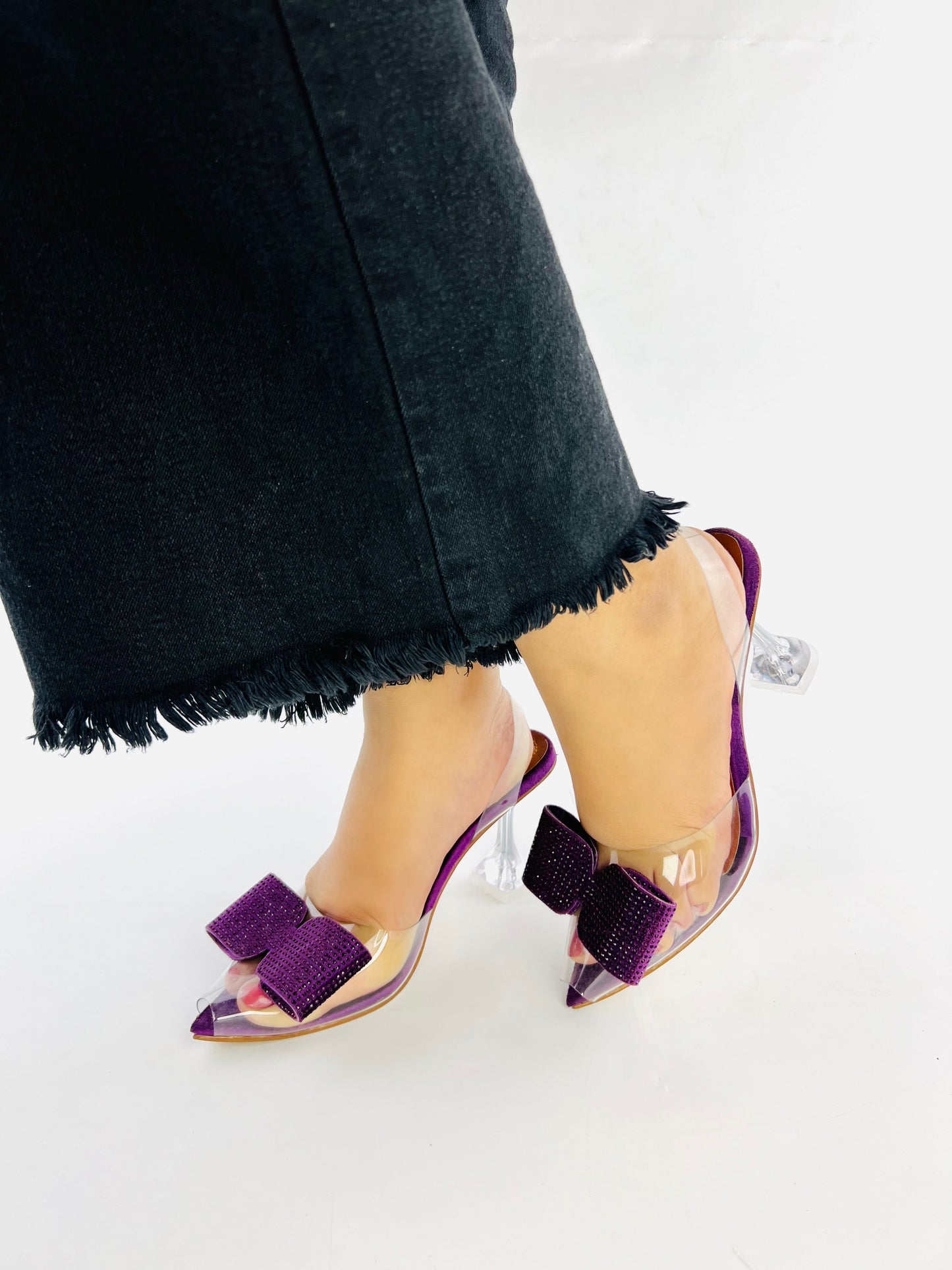 Purple Romeo Rhinestone Embellished Bow Slingback Heel-11085