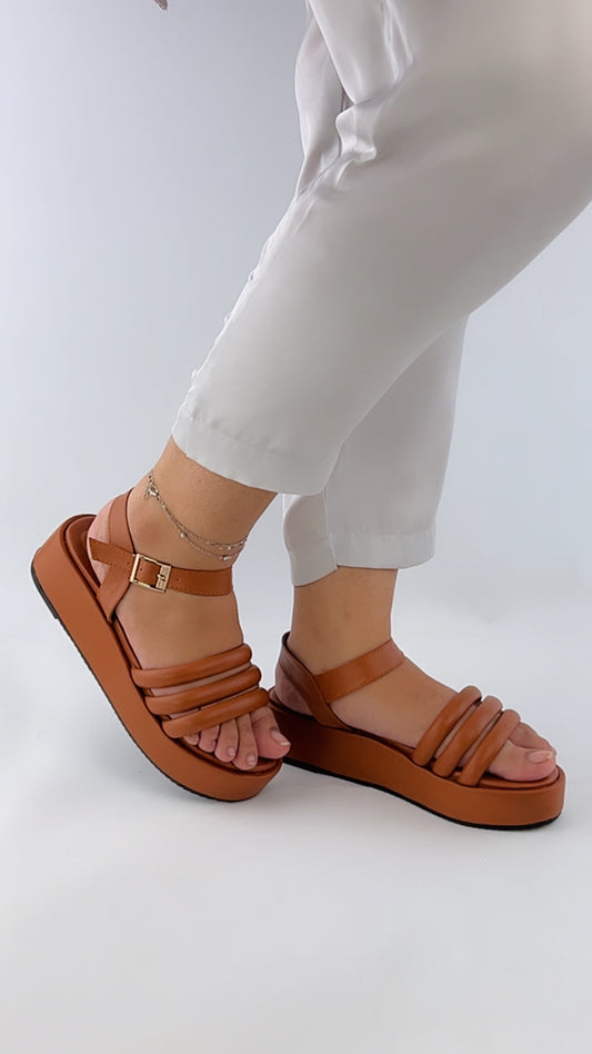 Spunkz Camel Brown Suede Wedge Ankle Strap Sandals