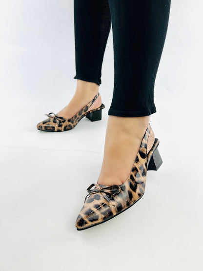 Leopard Print Slingback Heel Sandals