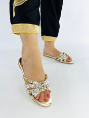 Gold Embellished Slippers (11020) - Spunkz