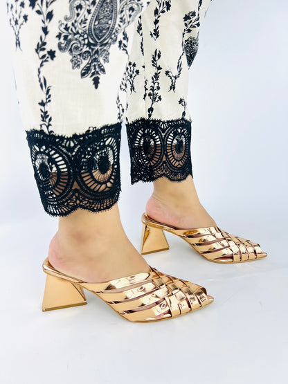 Spunkz Alfie Rose Gold Signature Slip-Ons Heeled Sandals for Ladies