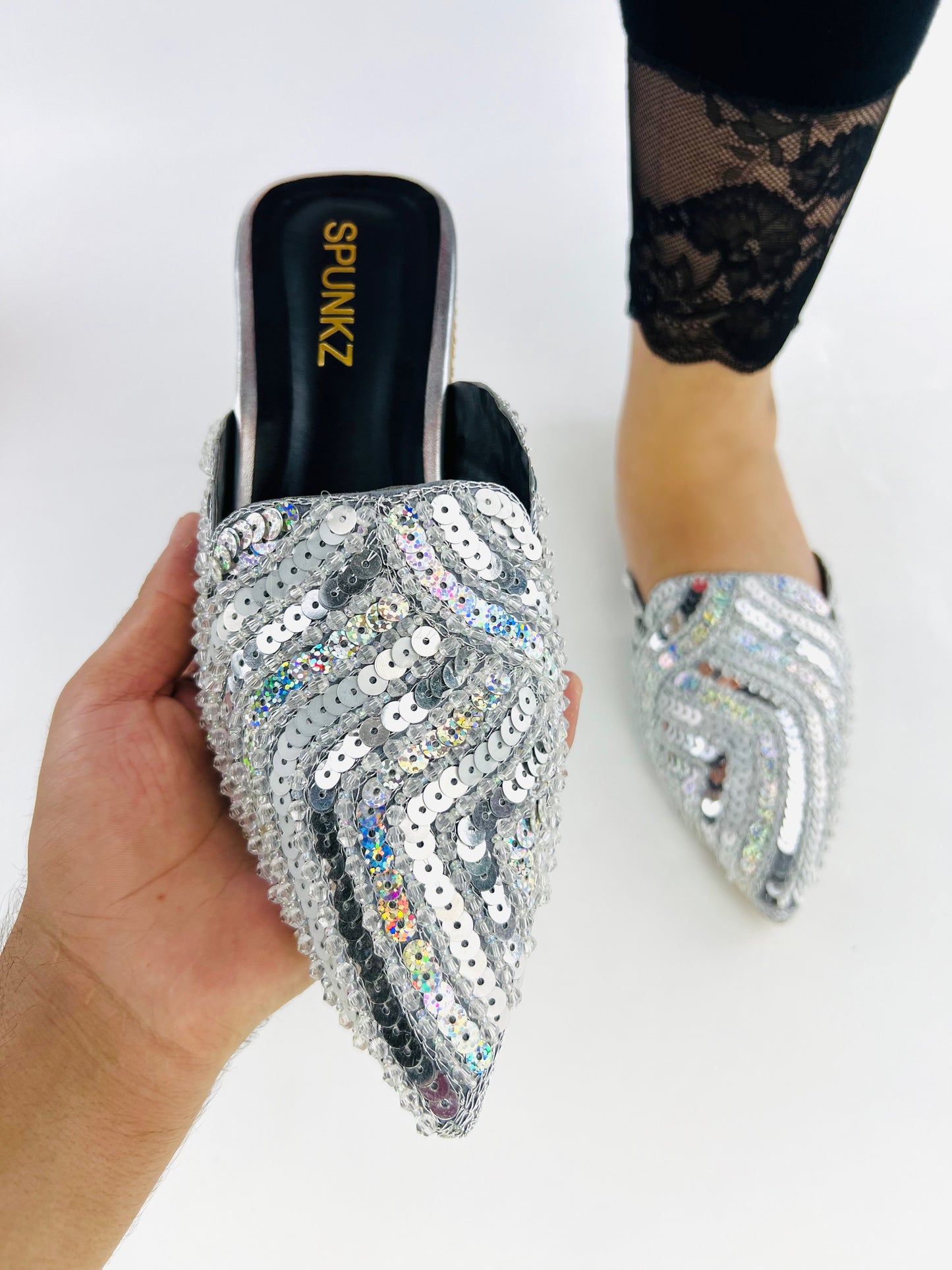 Spunkz Silver Sequins Mules for Weddings and Parties