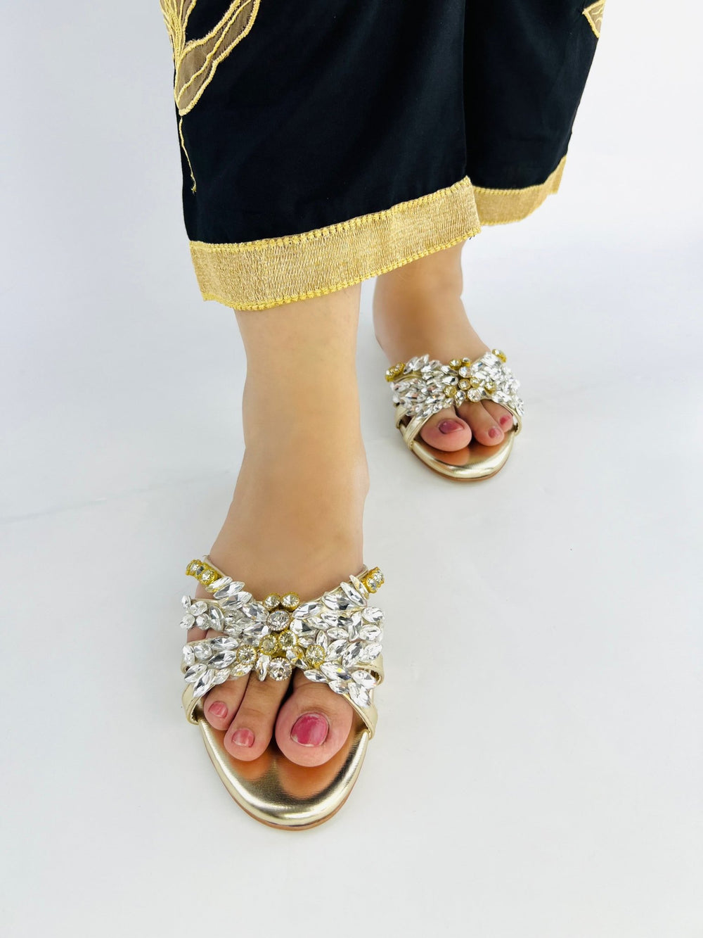 Gold Embellished Slippers (11020) - Spunkz