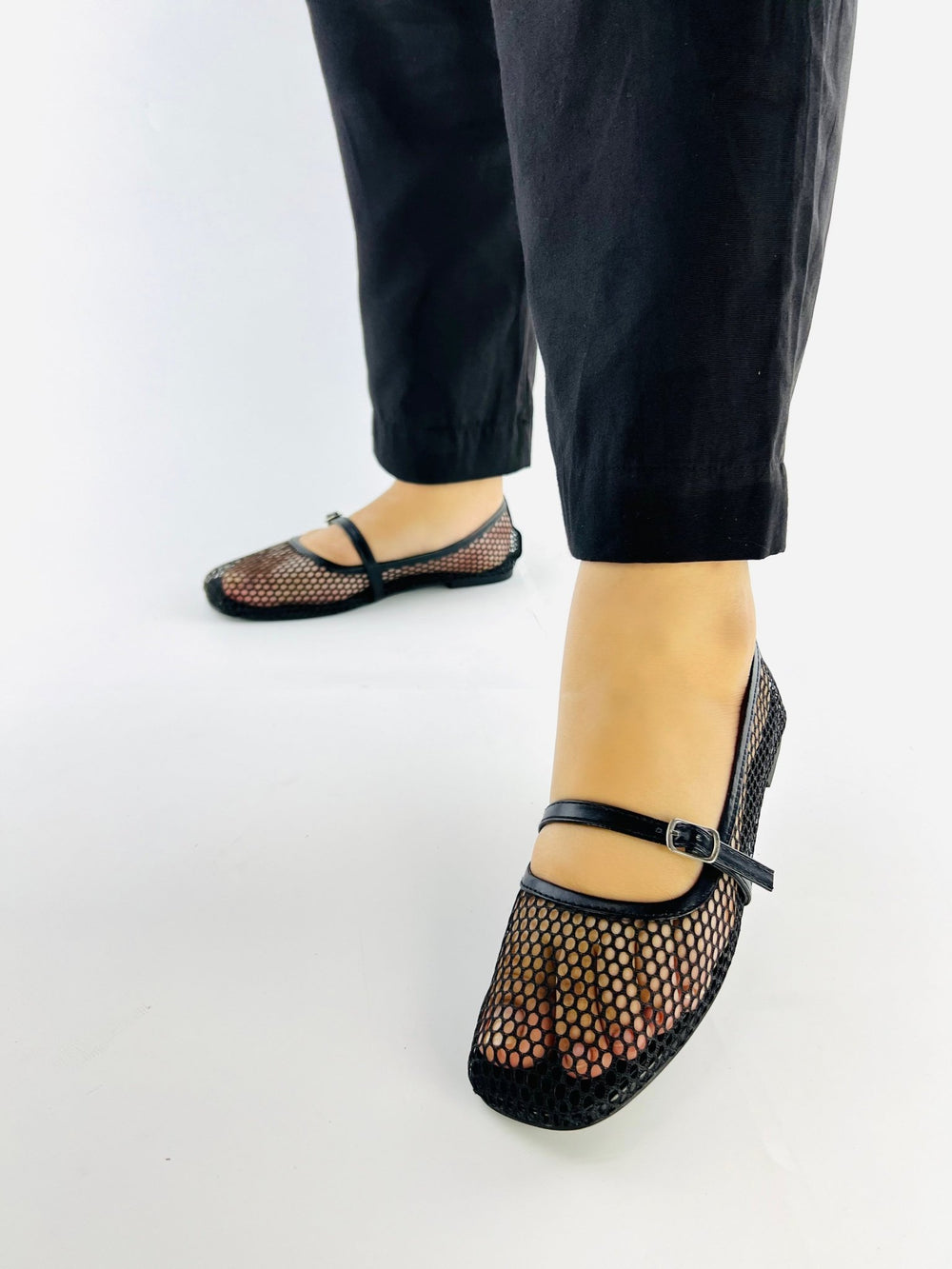 Fishnet Flats Black Ballet Pumps - Spunkz
