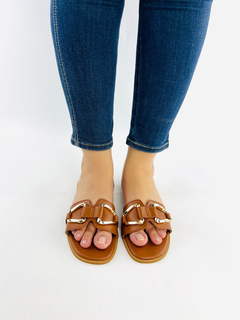 Chain Link Brown Flat Sandals (11080) - Spunkz
