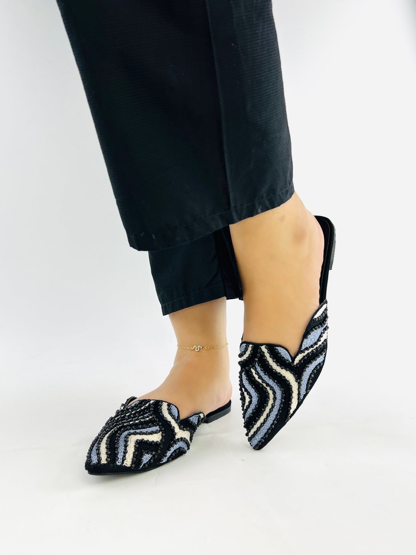 Spunkz Women Black Wedding Slip-Ons Flat Mules