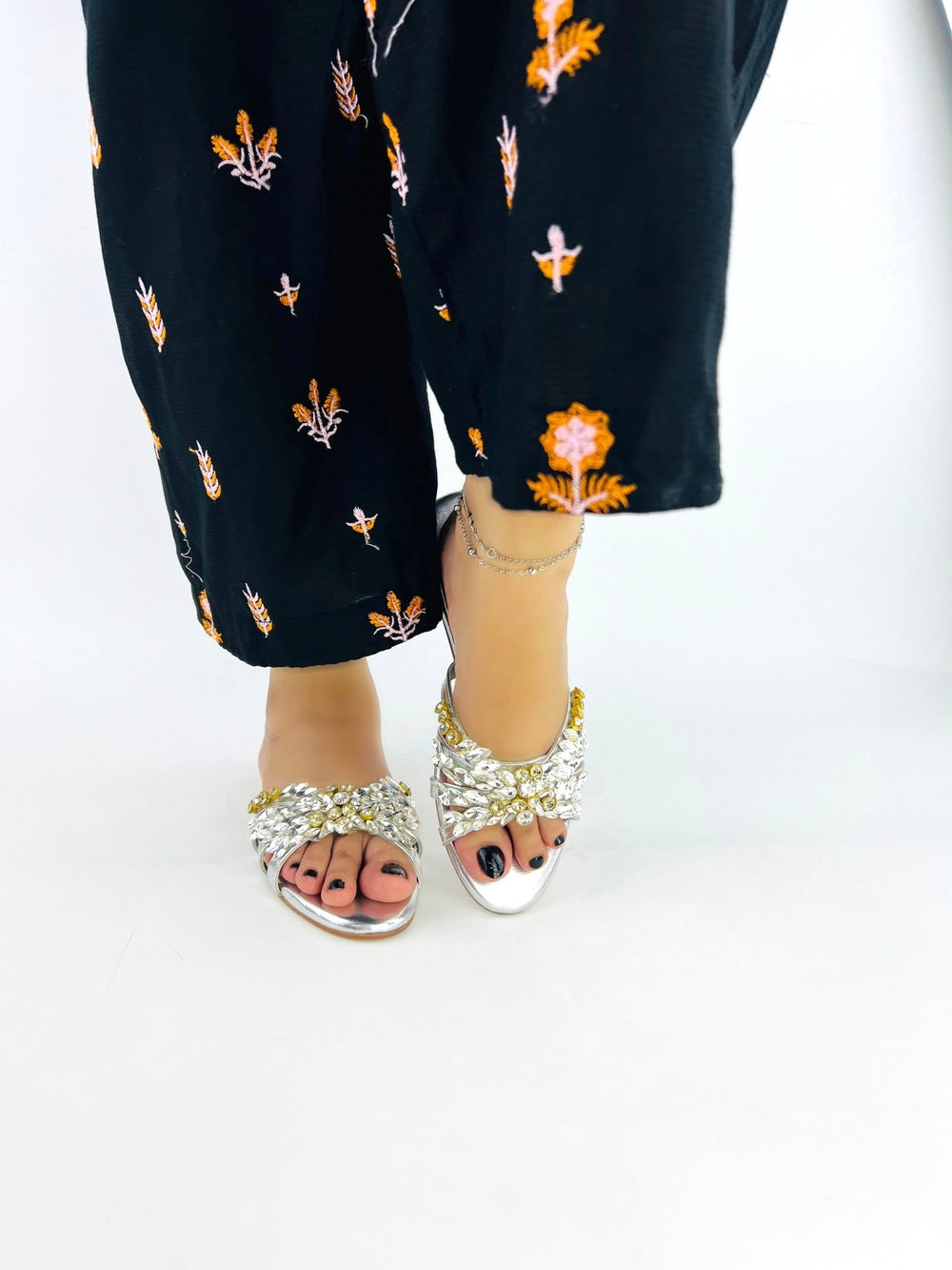 Silver Embellished Slipper (11020) - Spunkz