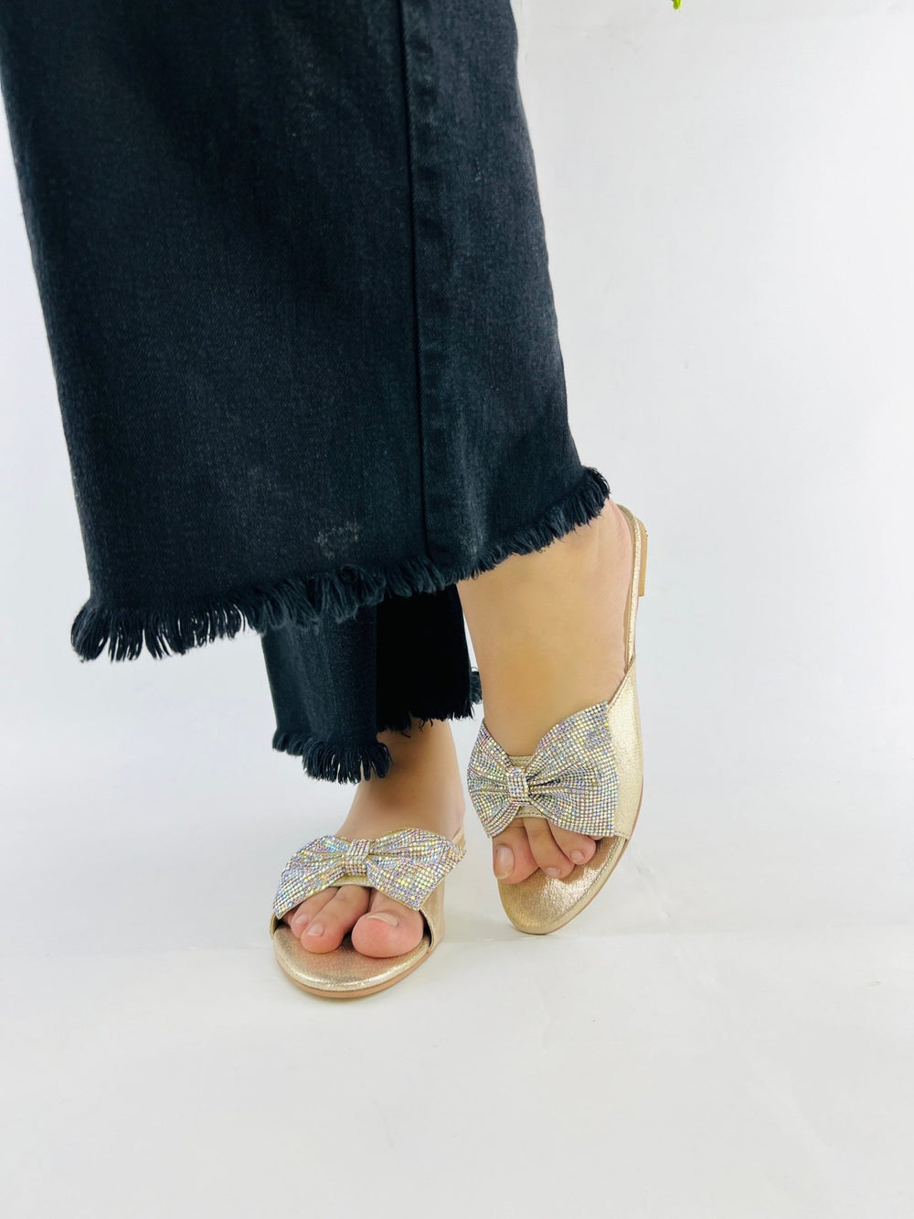 Shimmery Bow Flat Sandals (11022) - Spunkz