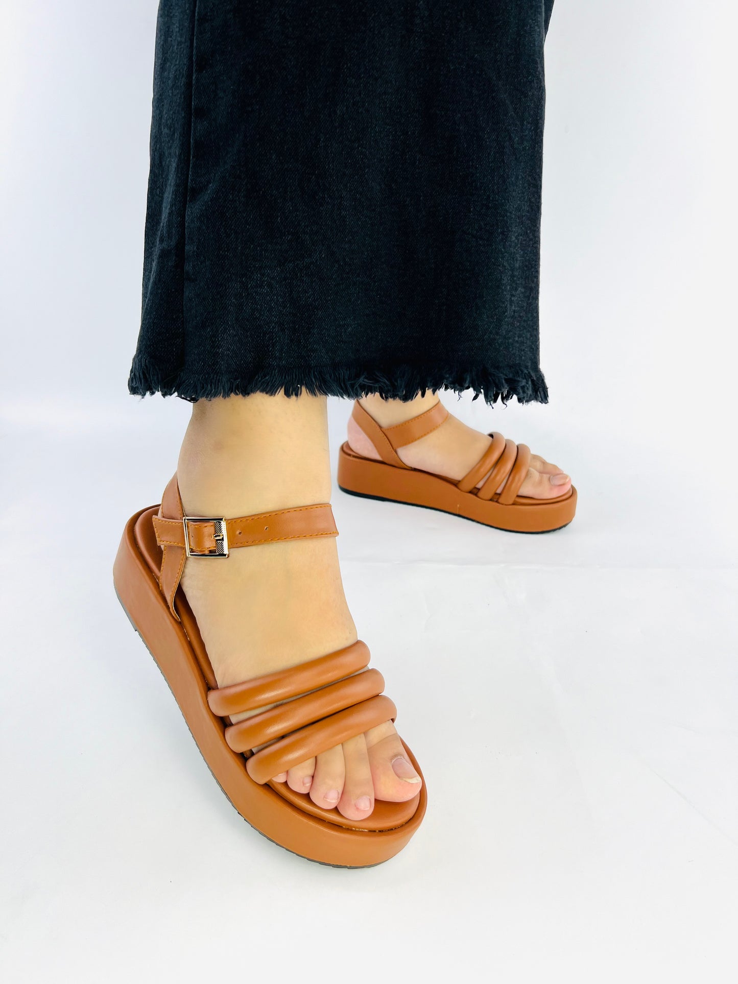 Spunkz Camel Brown Suede Wedge Ankle Strap Sandals-11027