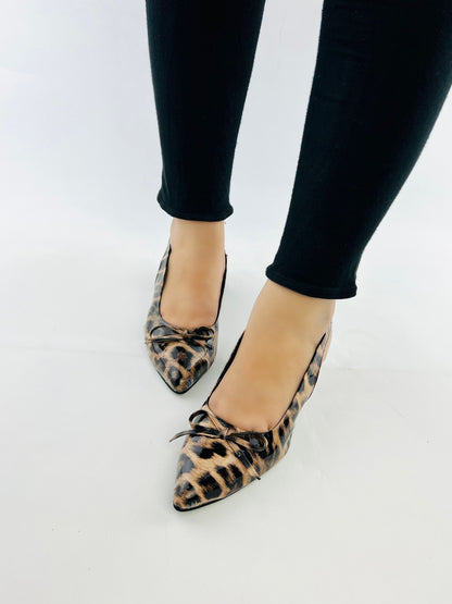 Leopard Print Slingback Heel Sandals