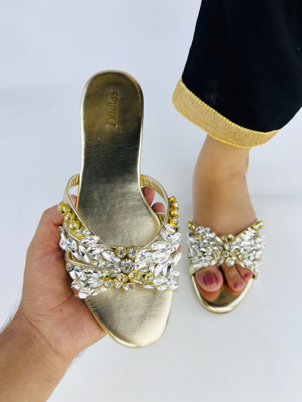 Gold Embellished Slippers (11020) - Spunkz