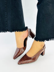 Croc Wood Block Heeled Sandals (12001) - Spunkz