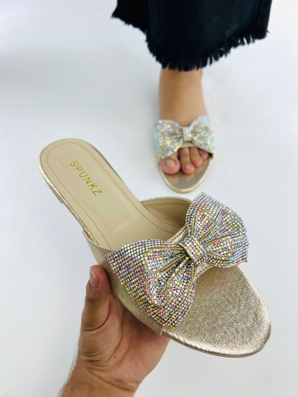 Shimmery Bow Flat Sandals (11022) - Spunkz