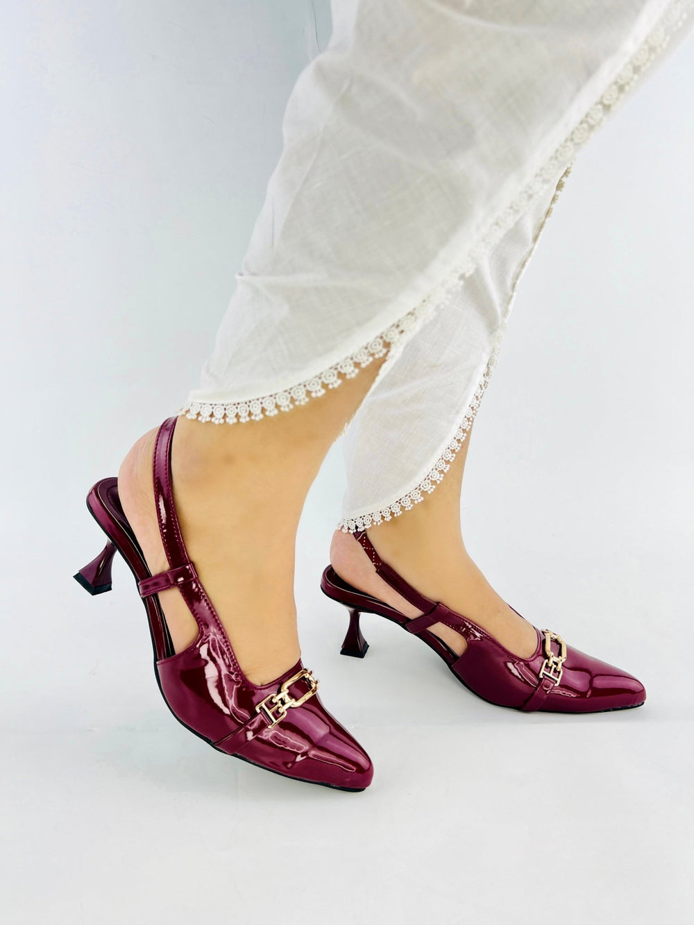 Burgundy Patent Heels - Spunkz