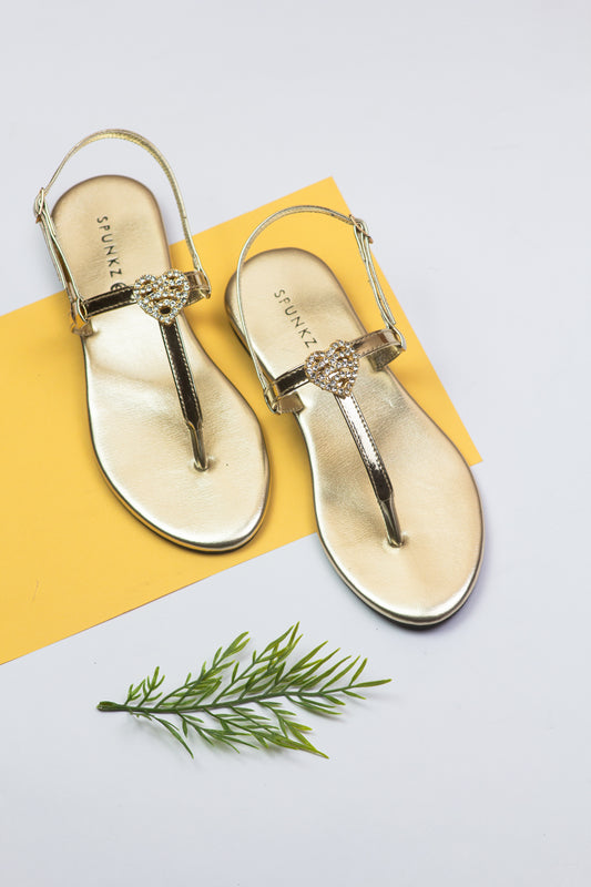 Anya Metallic Gold Strap Flip Flop Flat Thong Sandals