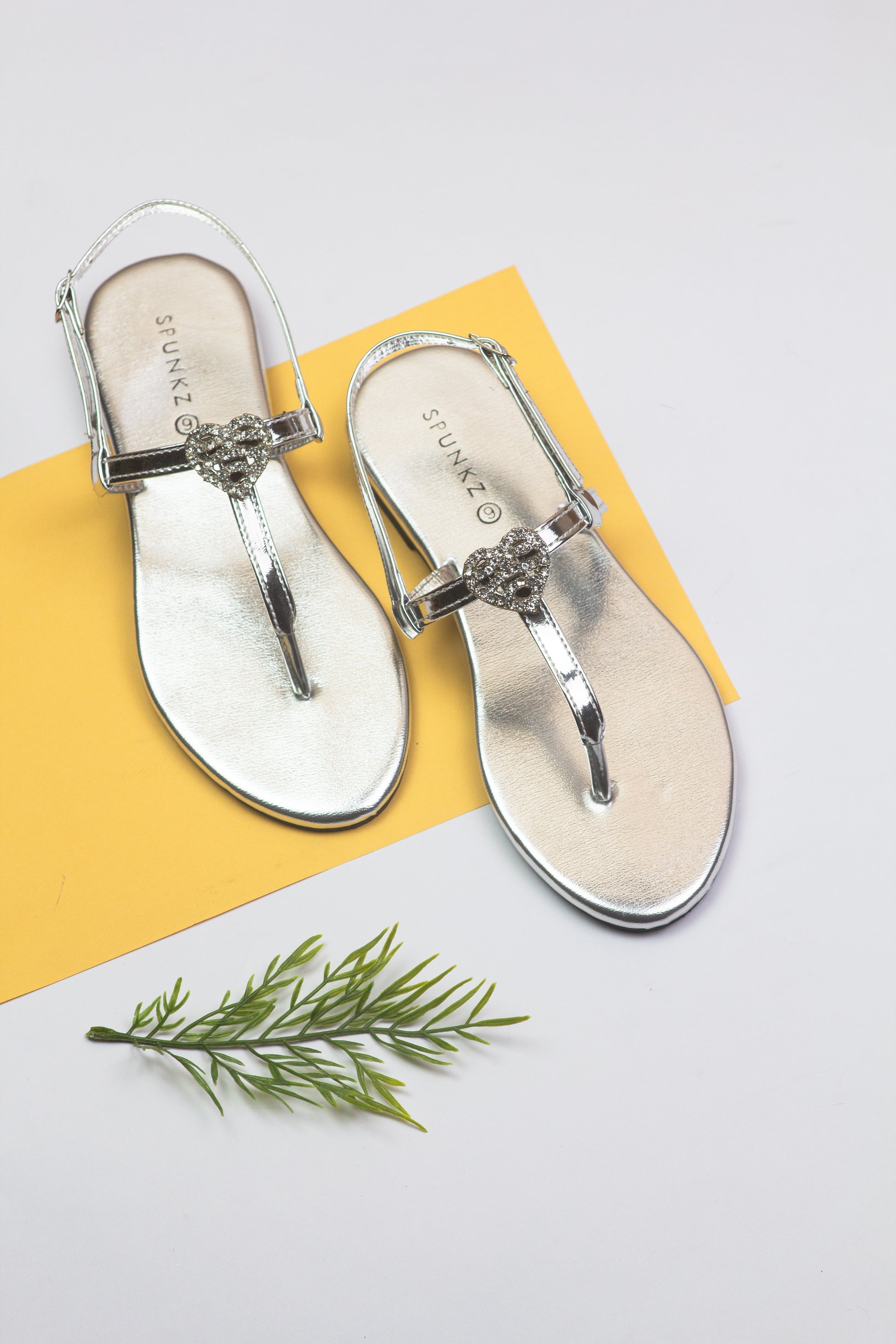 Anya T-Strap Silver Thong Sandals with Buckle Closure - Spunkz