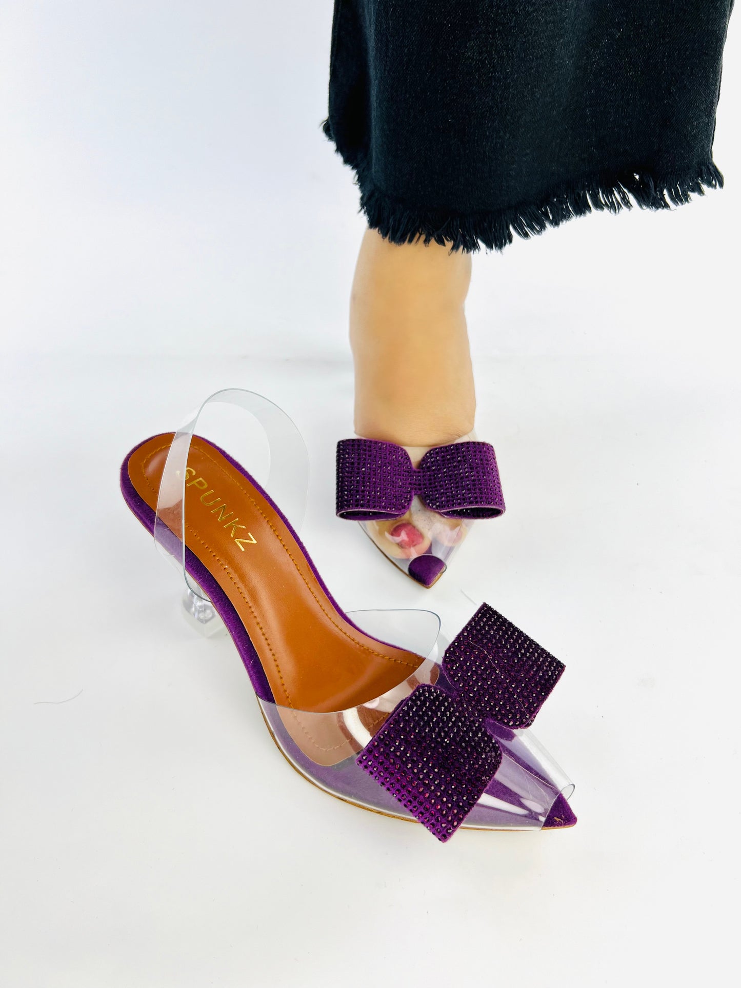 Purple Romeo Rhinestone Embellished Bow Slingback Heel-11085