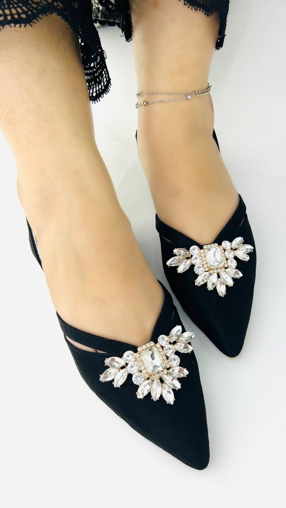 Velvet Black Flat Slingback Mules (11017) - Spunkz